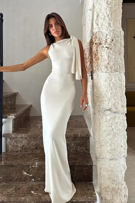 Jersey-Maxikleid mit Rundhalsausschnitt und einfarbiger Passform