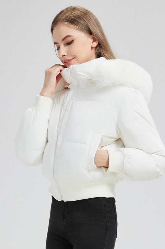 Plush Hooded Faux Fur Collar Puffer Jacket