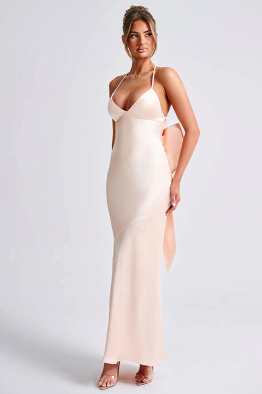 Satin Bowknot Strap Party Dress