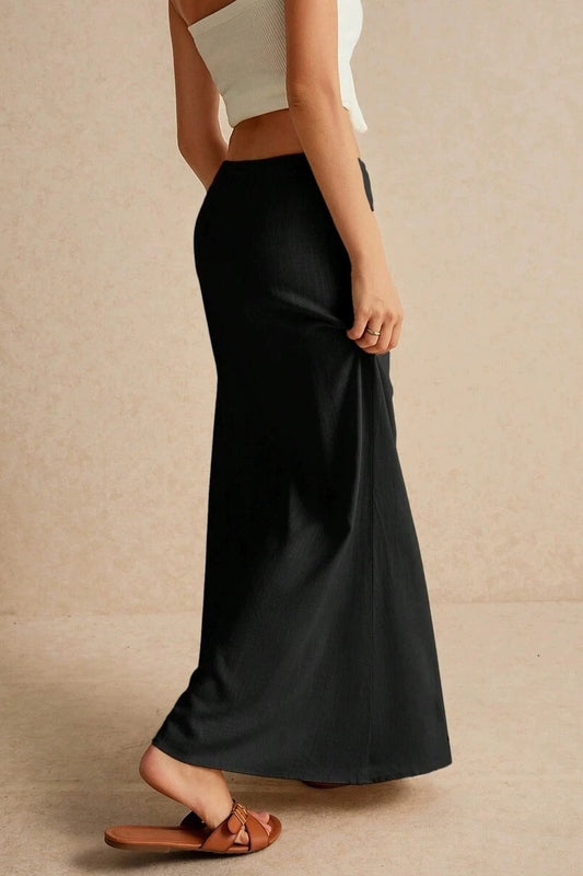 Solid Drawstring Maxi Skirt