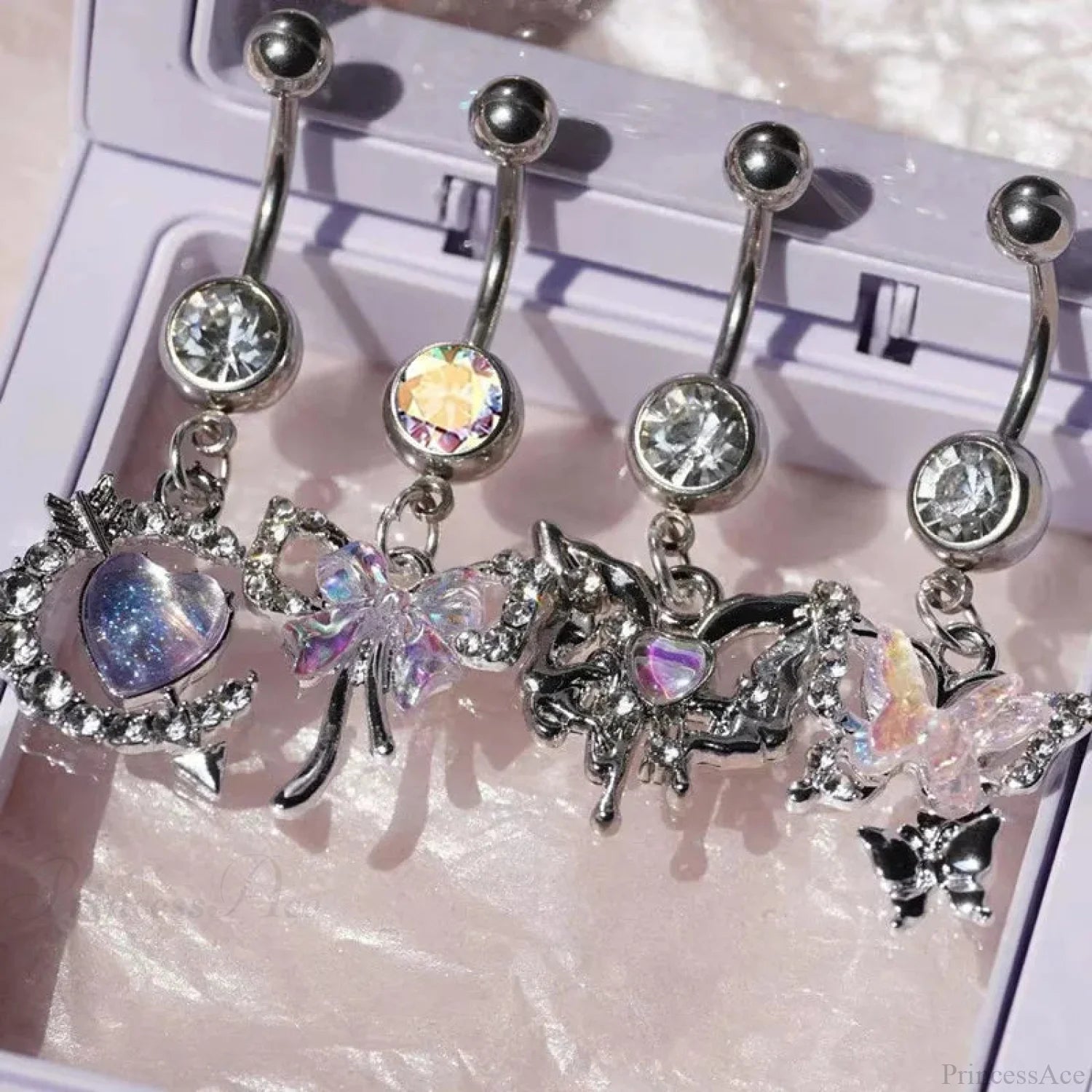 AB Butterfly Lunar Pink Gothic Belly Ring