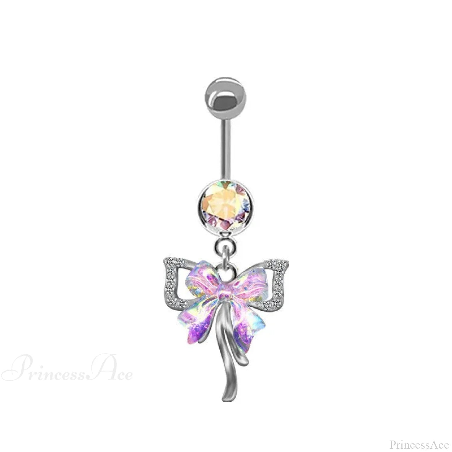 AB Butterfly Lunar Pink Gothic Belly Ring Style1 Silver