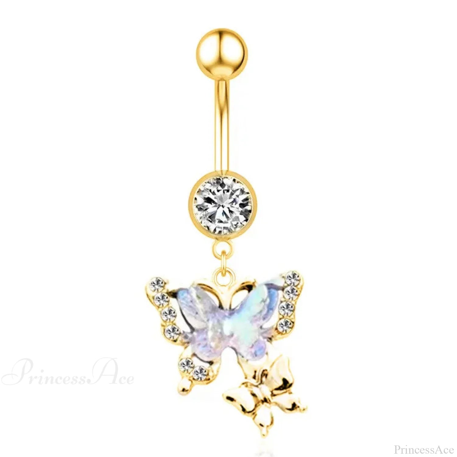 AB Butterfly Lunar Pink Gothic Belly Ring Style2 Gold