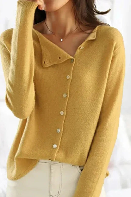 Elegant Button Knit Cardigan Yellow / S