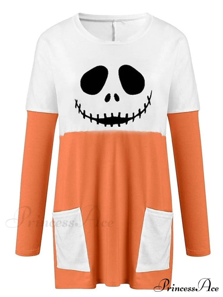 Abstract Women’s Design Black Painting Shirts Round Neck Block White Halloween Long Tunic Plaid