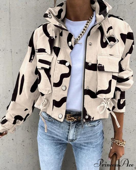 Abstract Print Zip-Up Coat Beige 2023 f/w 23BF clothes jackets & coats Tops/Blouses