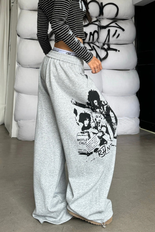 Street Style Graphic Letter Ribbon Curved Sweat Pants