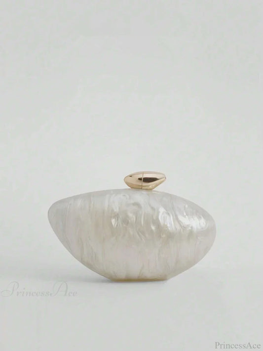 Acrylic Egg Shaped Designer Evening Party Handbag Pearl Shell Purse Beige clutchbag-250126