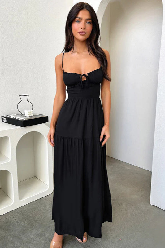 Rückenfreies Camisole-A-Linien-Kleid mit Taillenband, Partykleid 