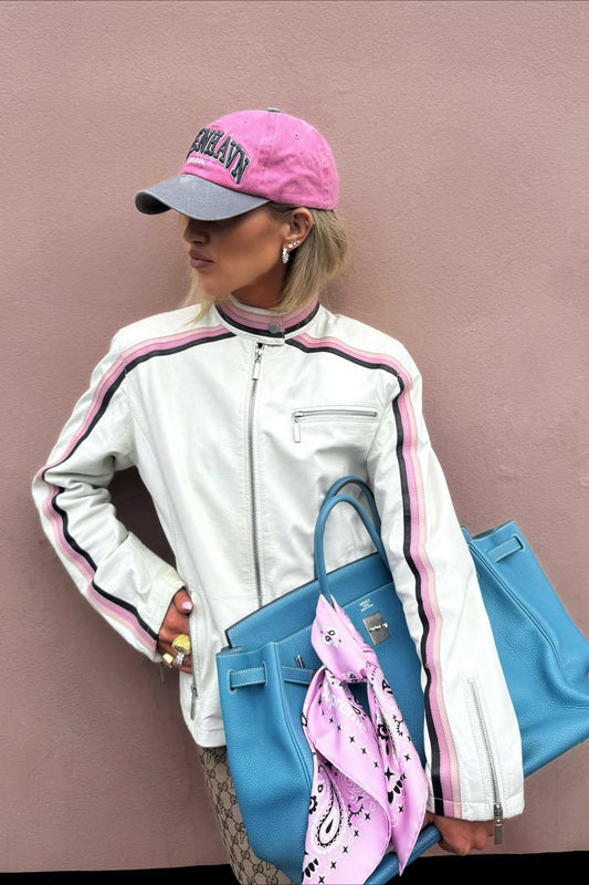 Mantel aus Kunstleder mit Colorblock-Einsatz