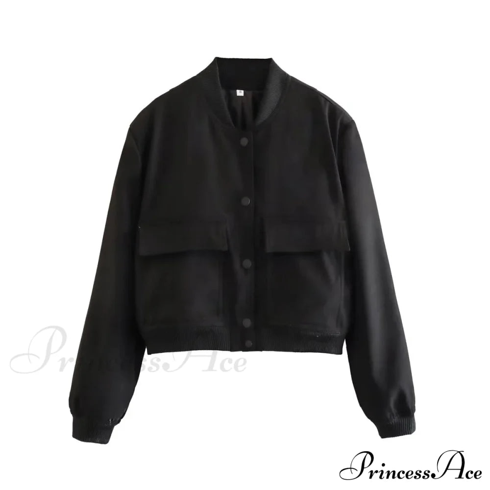 Adanna Elegant Bomber Jacket Black / S