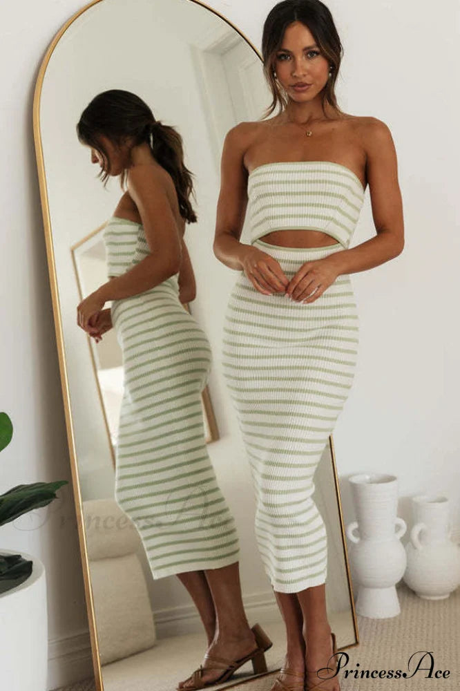 Adelaide Stripe Cutout Rib Midi Tube Dress | Dress In Beauty