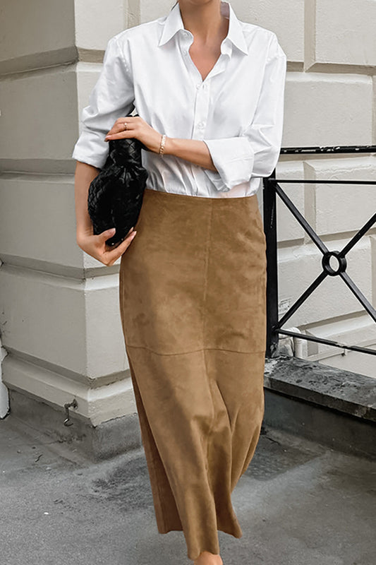 Französischer minimalistischer Midirock mit hoher Taille und einfarbiger Farbe