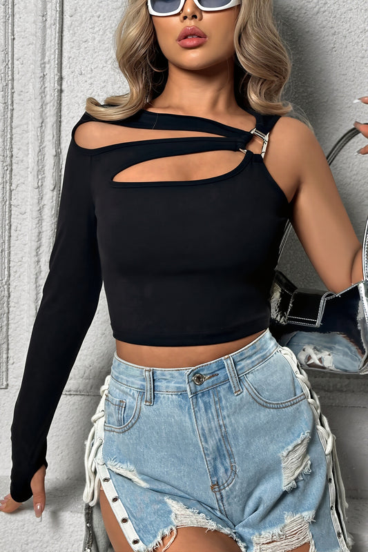 Asymmetric Cutout One Shoulder Blouse