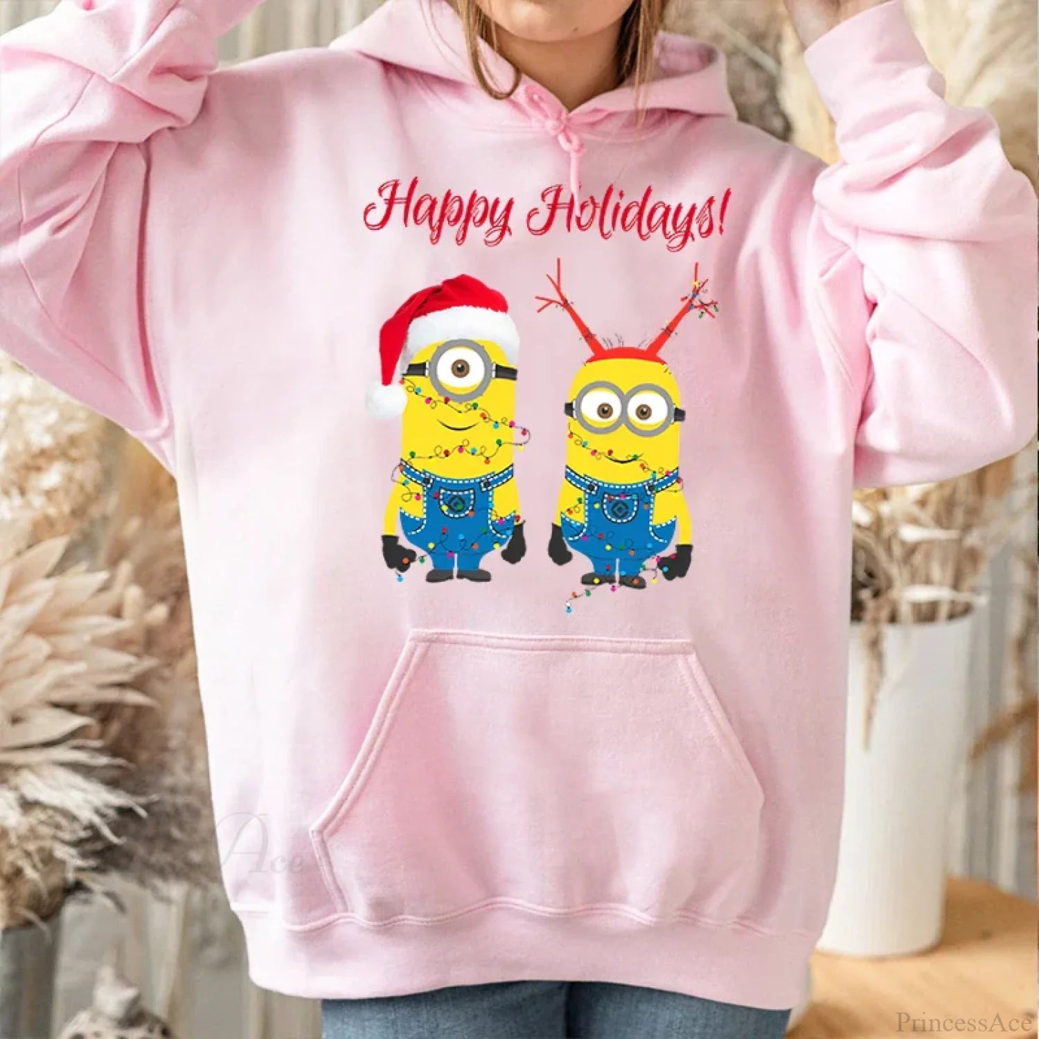 Adorable Merry Minions Plus Velvet Sports Christmas Hoodie Pink / S Hoodies-L
