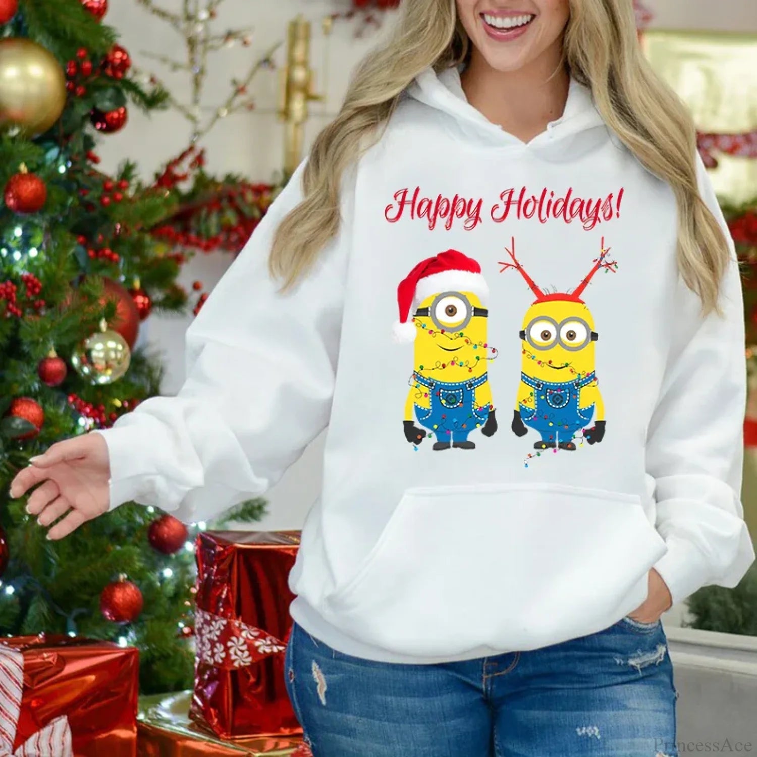 Adorable Merry Minions Plus Velvet Sports Christmas Hoodie White / S Hoodies-L