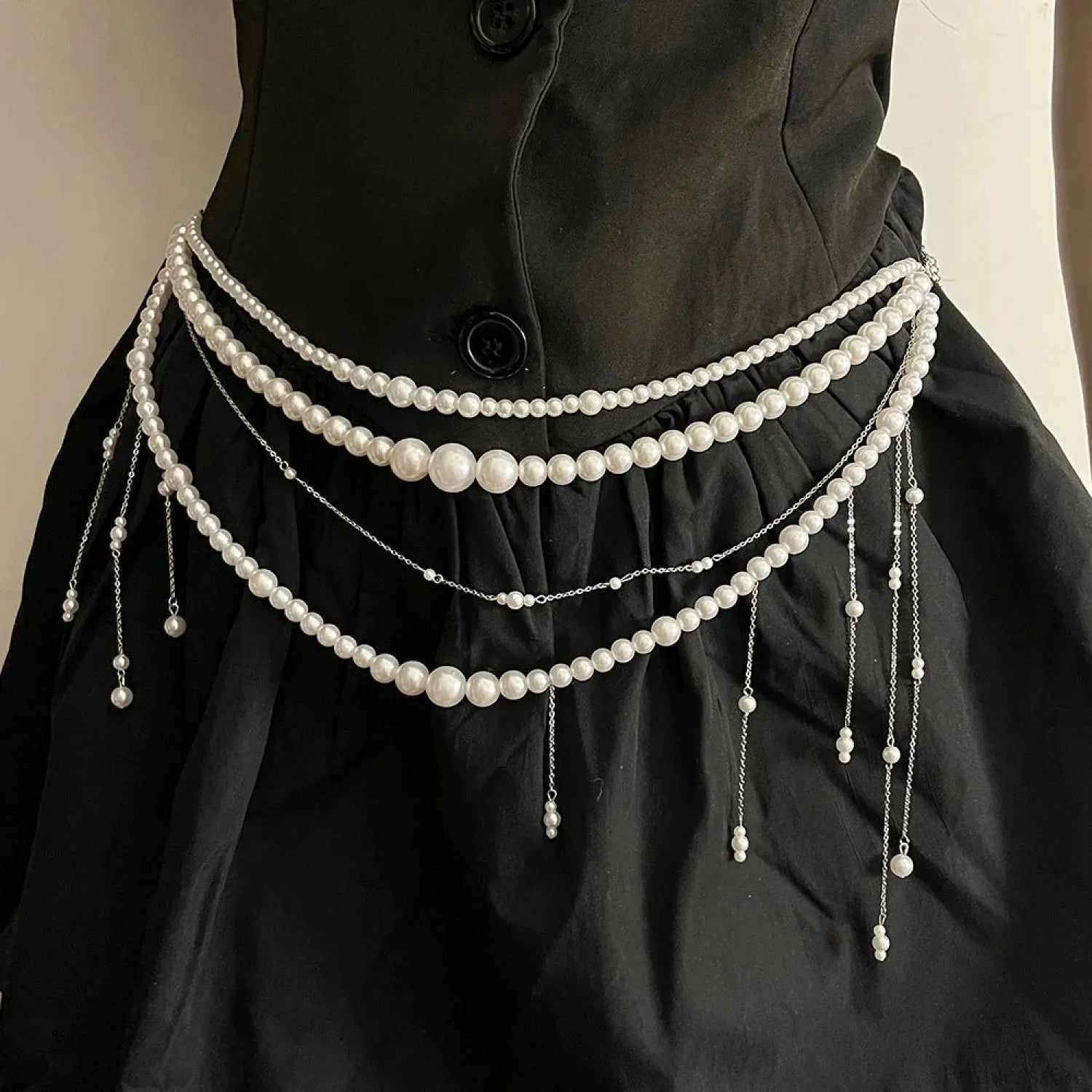 Adornments Dark Multilayer Fringes Bead Waistband Silver7