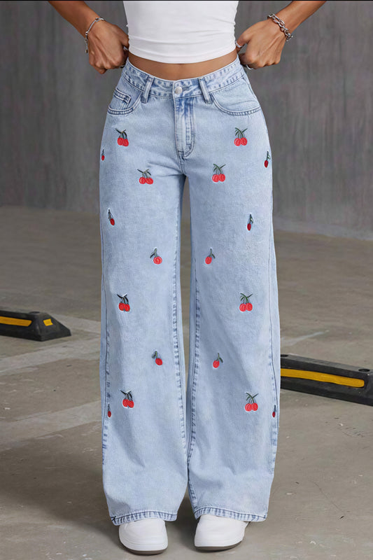 Double Sided Embroidered Wide Leg Jeans