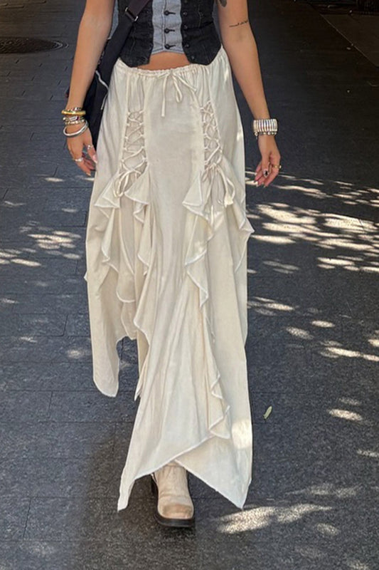 Asymmetrischer Midirock mit Rüschen