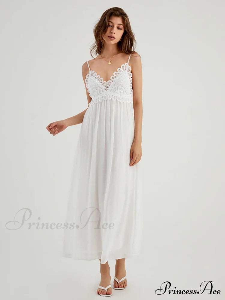 Aegean Guipure Lace Trendy Open Back Long Dress Dresses