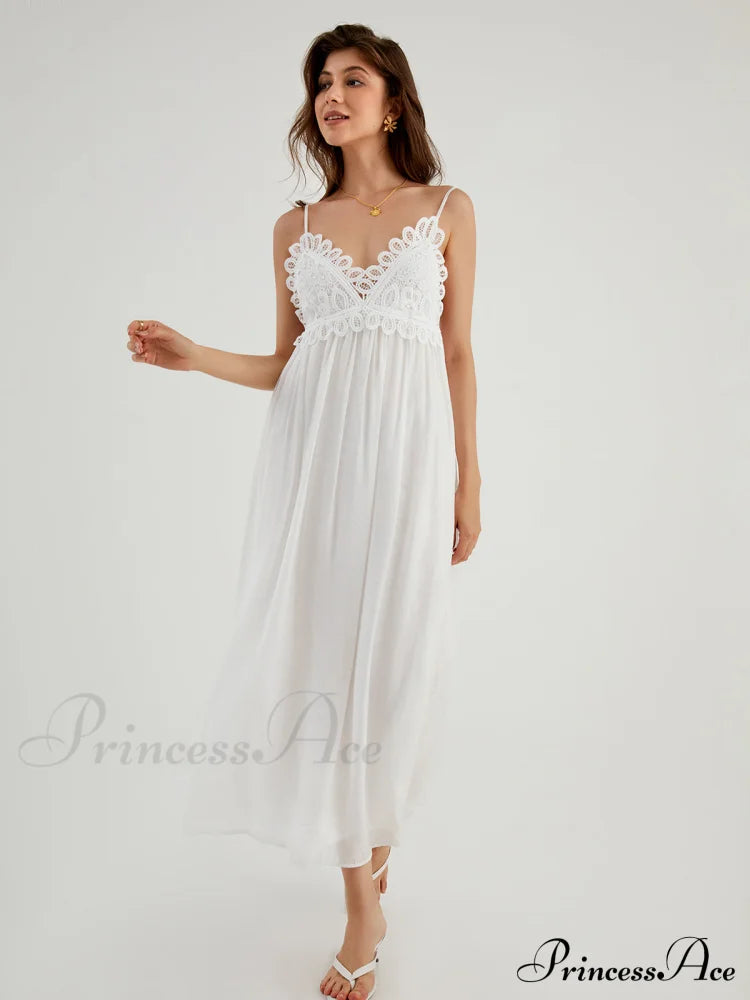 Aegean Guipure Lace Trendy Open Back Long Dress Dresses