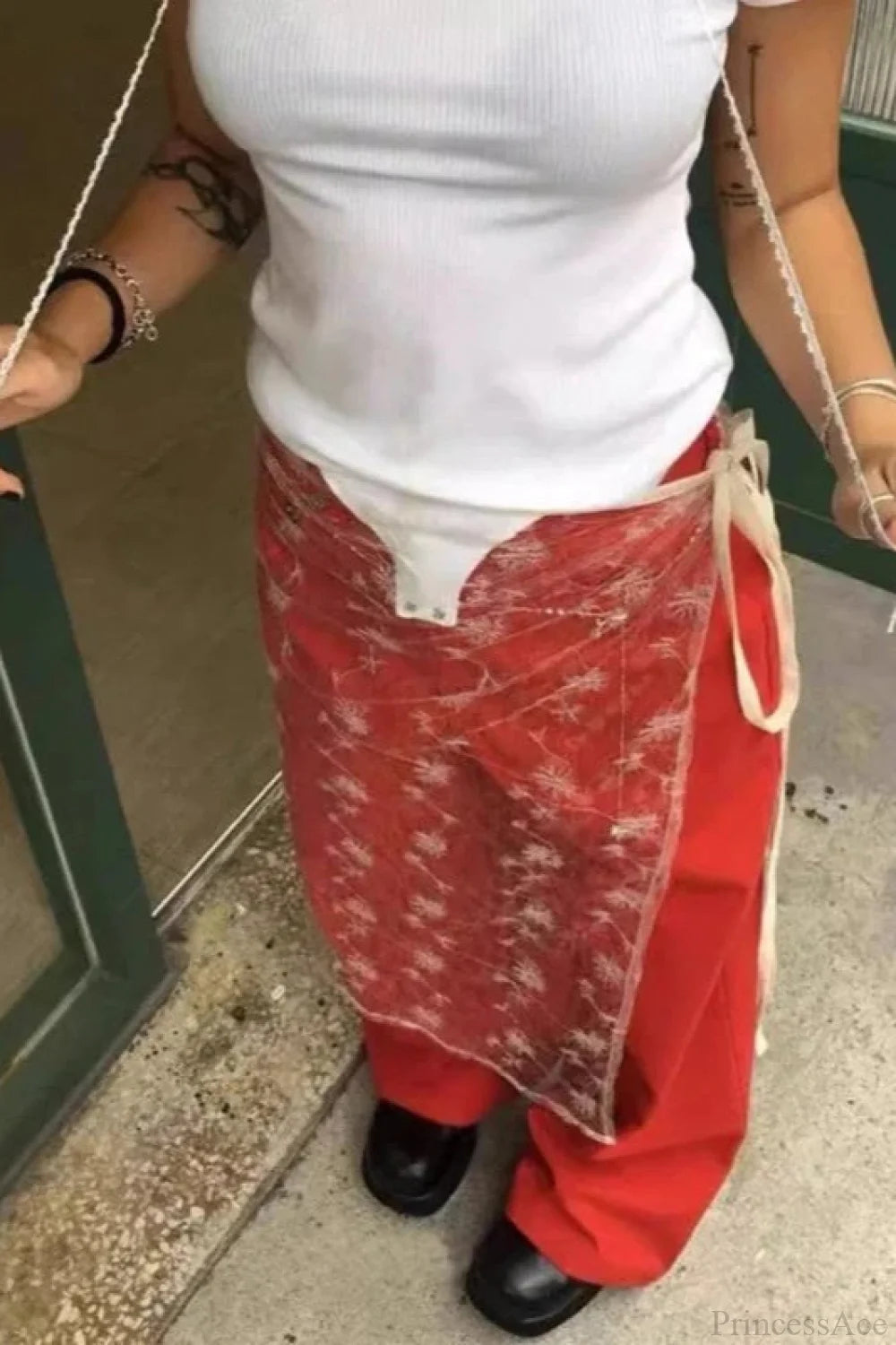 Aesthetic See Through Sequins Flower Lace Long Apron Skirt skirt-250126