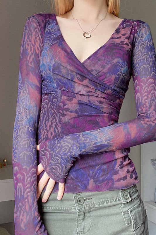 Bluse mit V-Ausschnitt und Print