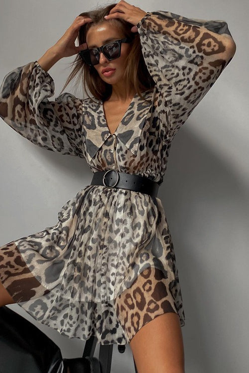 Minikleid aus Chiffon mit Peter-Pan-Kragen und Leopardenmuster