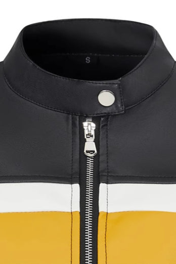 Colorblock PU Cropped Jacket