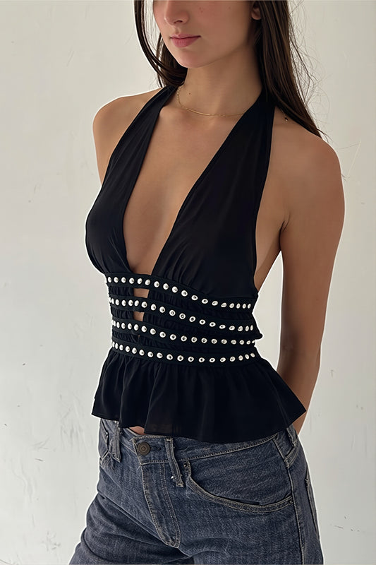 Hollow Out Backless Halter Top
