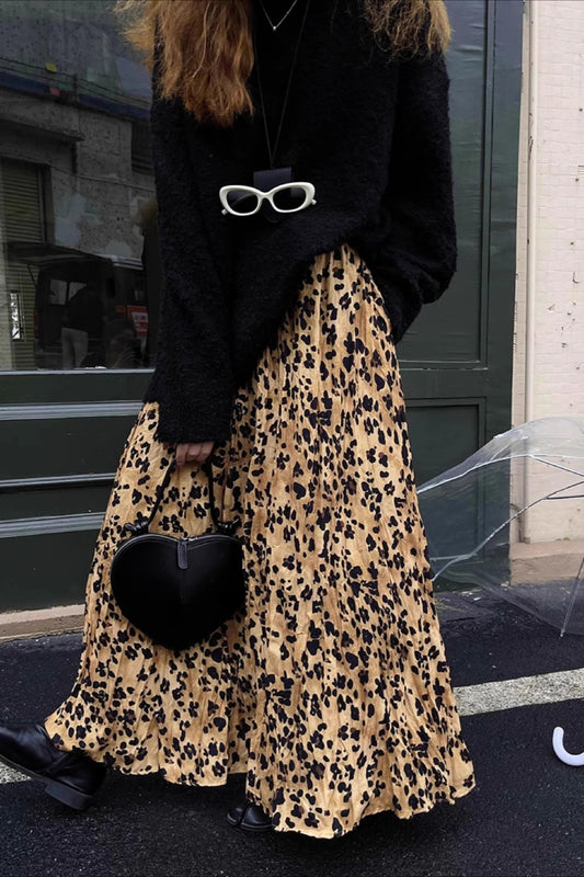 Vintage Leopard Midi-Rock mit ausgestelltem Rock