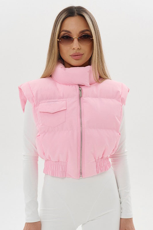 Niedliche, einfarbige, kurze, schmal geschnittene Weste mit Stehkragen