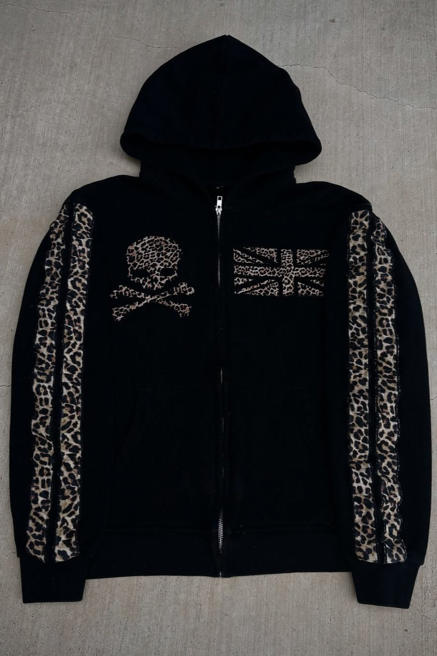 Leopard Print Y2K Street Zip-Up Hoodie Black / S