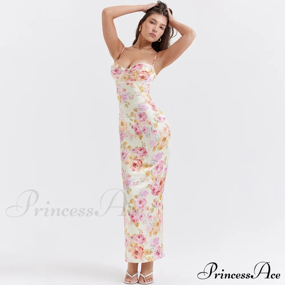 Agness Floral Stylish Maxi Bodycon Dress / M
