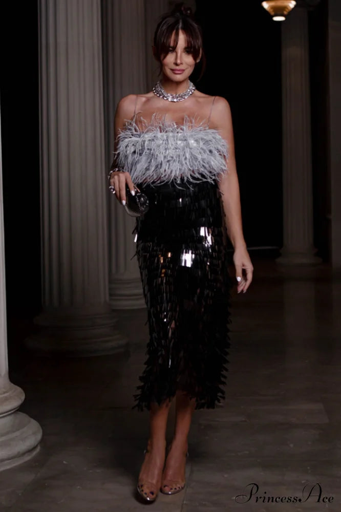 Aleyna Feather Top + Sequin Skirt Set | Dress In Beauty