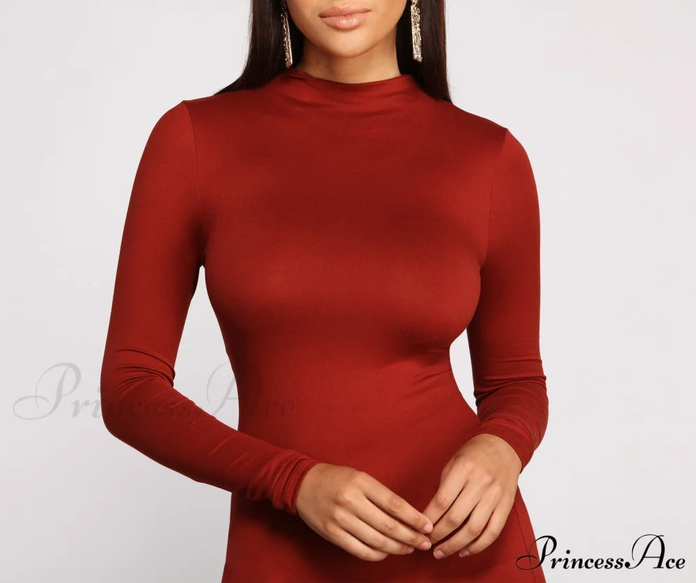All About Knit Charming Mock Neck Mini Dress Casual Dresses