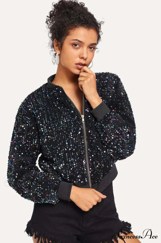 All Eyes On Charming You Sequin Bomber Jacket