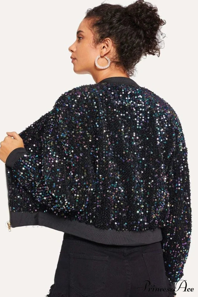 All Eyes On Charming You Sequin Bomber Jacket