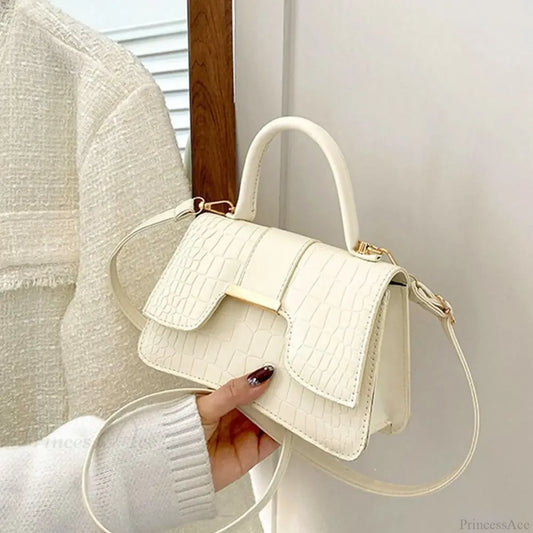 Alligator Pattern Small Square Vintage PU Leather Crossbody Handbag White handbag-250126