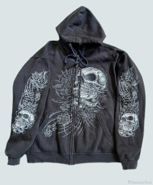 American Gothic Print Zipper Hoodie black / M