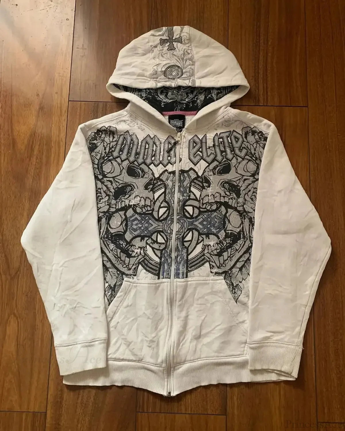 American Gothic Skull Large Zipper Hoodie black7 / S