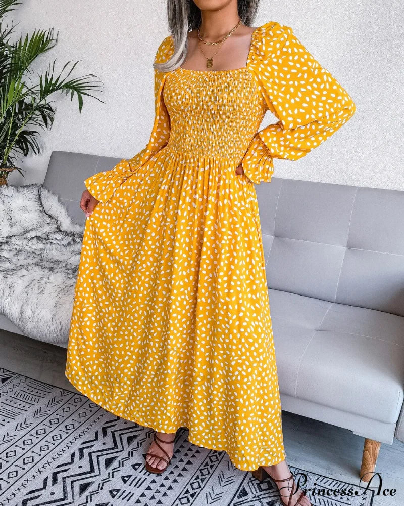 And For Puff Women Gown Elegant Neckline Sleeves With Style Chiffon - Boxy 18123 Yellow / S