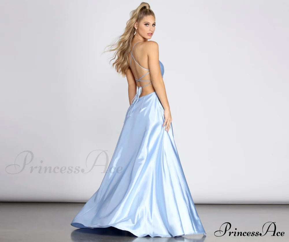 Anne Formal Stylish Lattice Satin Dress S.o. Long Dresses