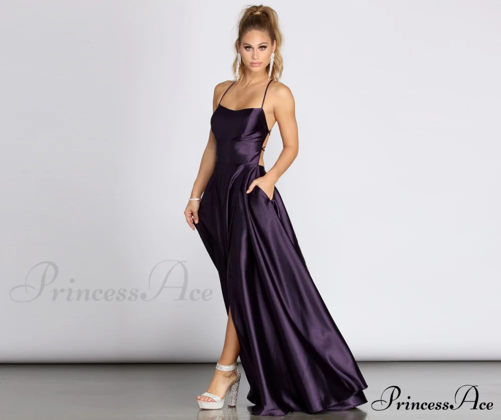 Anne Formal Stylish Lattice Satin Dress S.o. Long Dresses