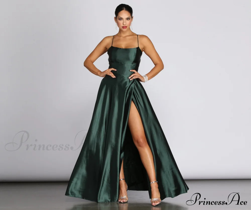 Anne Formal Stylish Lattice Satin Dress S.o. Long Dresses