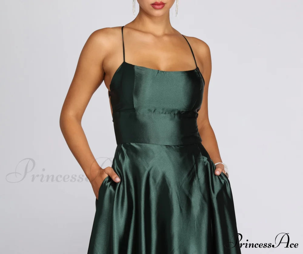 Anne Formal Stylish Lattice Satin Dress S.o. Long Dresses