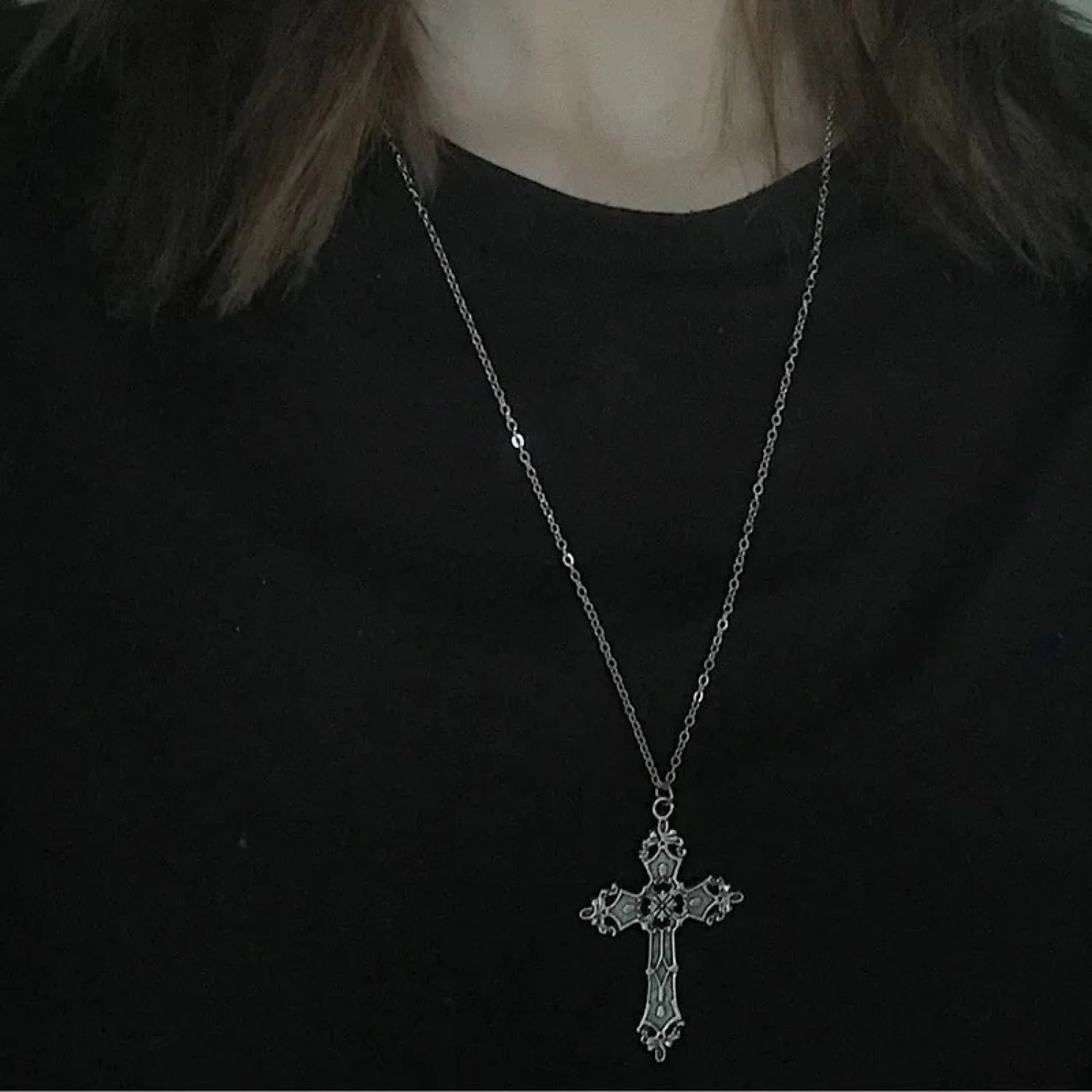 Antique Cross Gothic Rebel Dangle Drop Earring silver