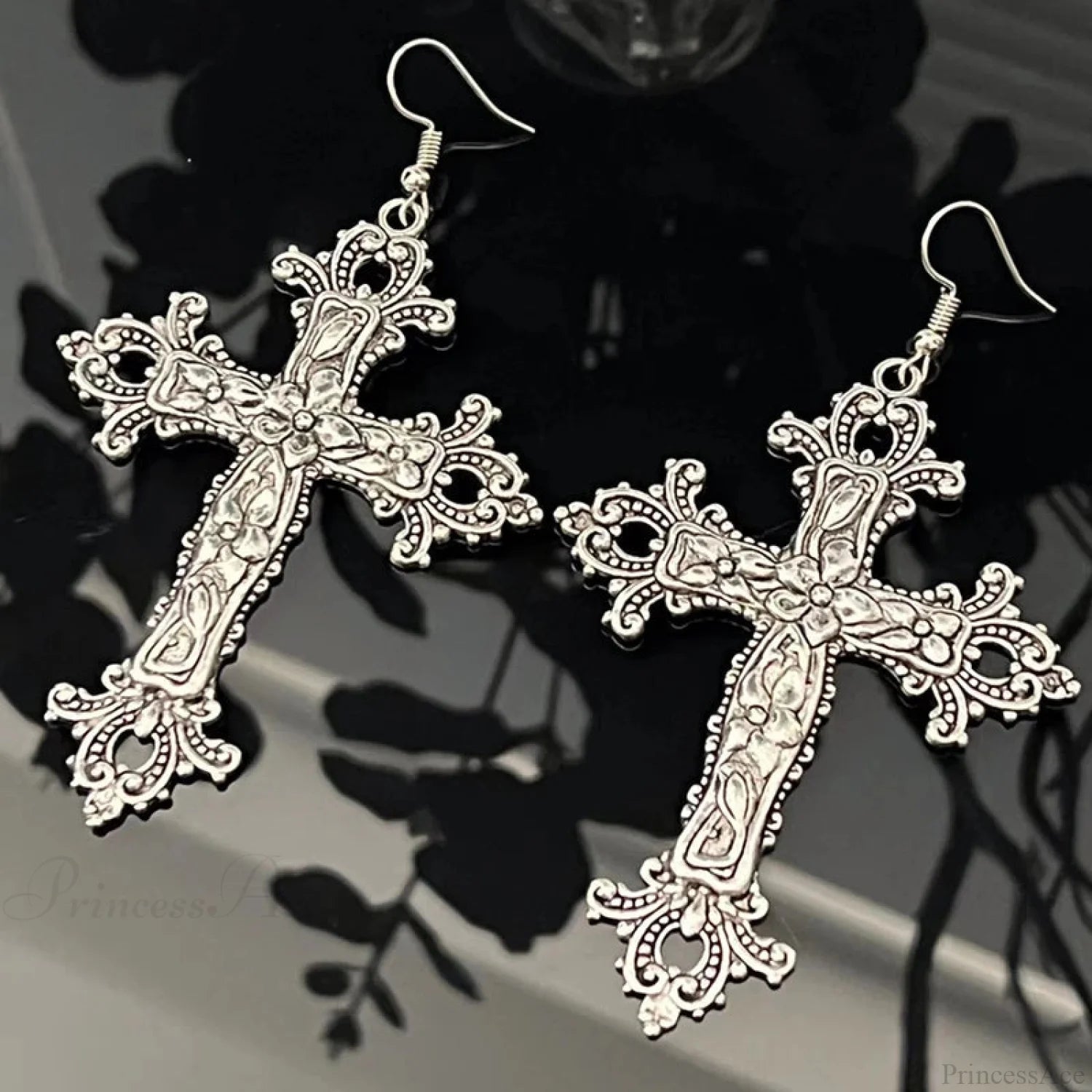 Antique Cross Gothic Rebel Dangle Drop Earring silver