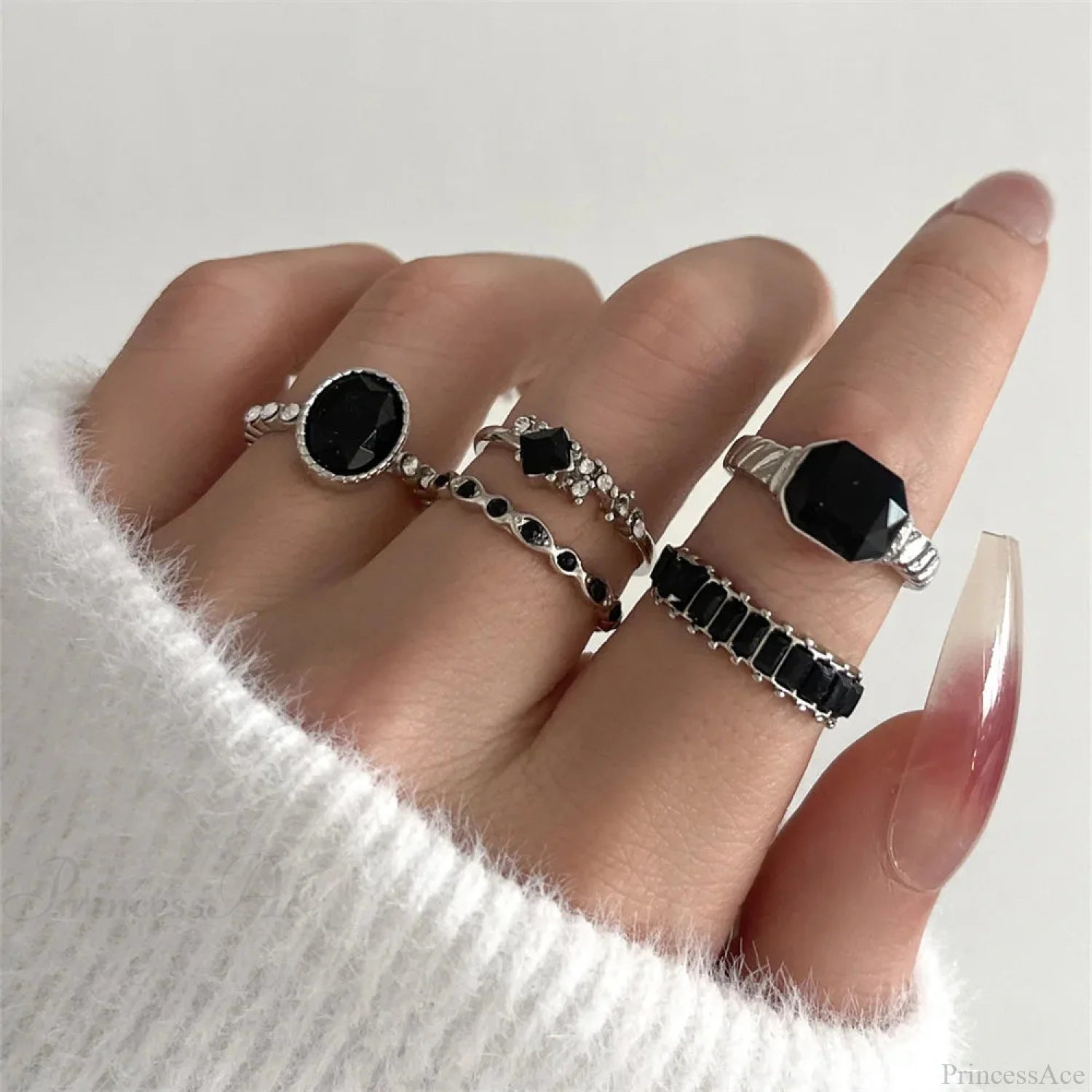Antique Ebony Crystal Geometric Gothic Band black