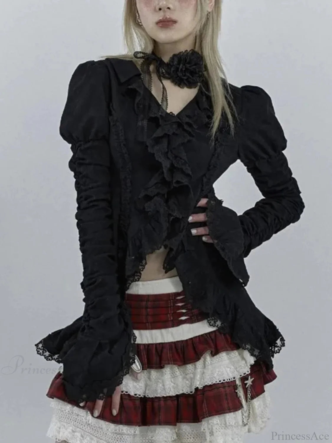 Antique Extended Sleeve Lace Blouse Black / S